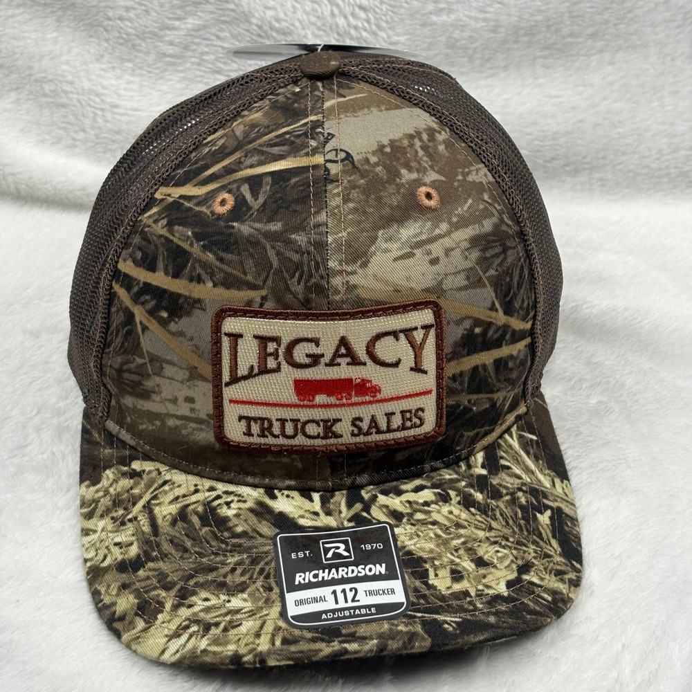 Richardson 112 Trucker Hat Legacy Truck Sales Realtree Camo Snapback Brown NEW - Picture 2 of 11